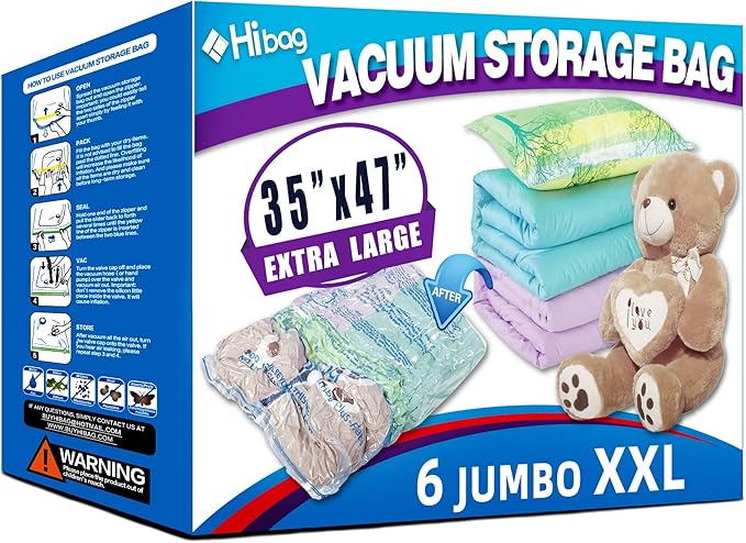 HIBAG vacuümzakken, 10 Jumbo ruimtebesparende vacuümzakken, vacuümzakken, vacuümzakken voor kleding, dekbedden, dekens, beddengoed (10J) 