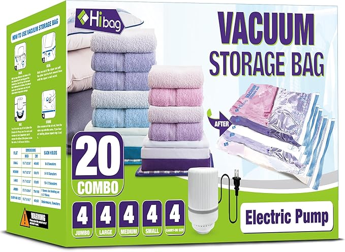 HIBAG vacuümzakken, 10 Jumbo ruimtebesparende vacuümzakken, vacuümzakken, vacuümzakken voor kleding, dekbedden, dekens, beddengoed (10J) 
