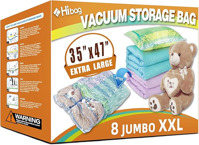 HIBAG vacuümzakken, 10 Jumbo ruimtebesparende vacuümzakken, vacuümzakken, vacuümzakken voor kleding, dekbedden, dekens, beddengoed (10J) 