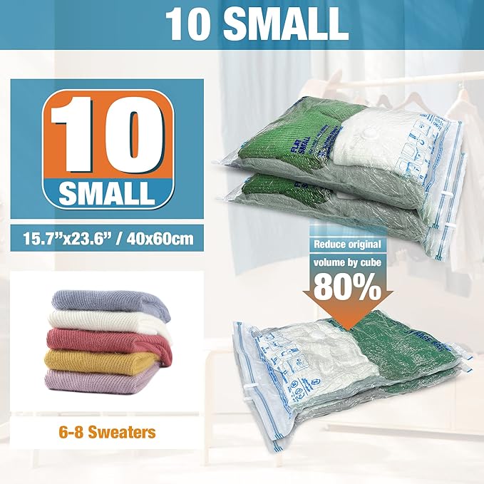HIBAG vacuümzakken, 10 Jumbo ruimtebesparende vacuümzakken, vacuümzakken, vacuümzakken voor kleding, dekbedden, dekens, beddengoed (10J) 
