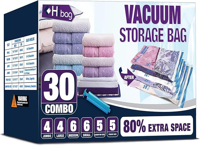 HIBAG vacuümzakken, 10 Jumbo ruimtebesparende vacuümzakken, vacuümzakken, vacuümzakken voor kleding, dekbedden, dekens, beddengoed (10J) 