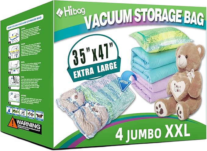 HIBAG vacuümzakken, 10 Jumbo ruimtebesparende vacuümzakken, vacuümzakken, vacuümzakken voor kleding, dekbedden, dekens, beddengoed (10J) 