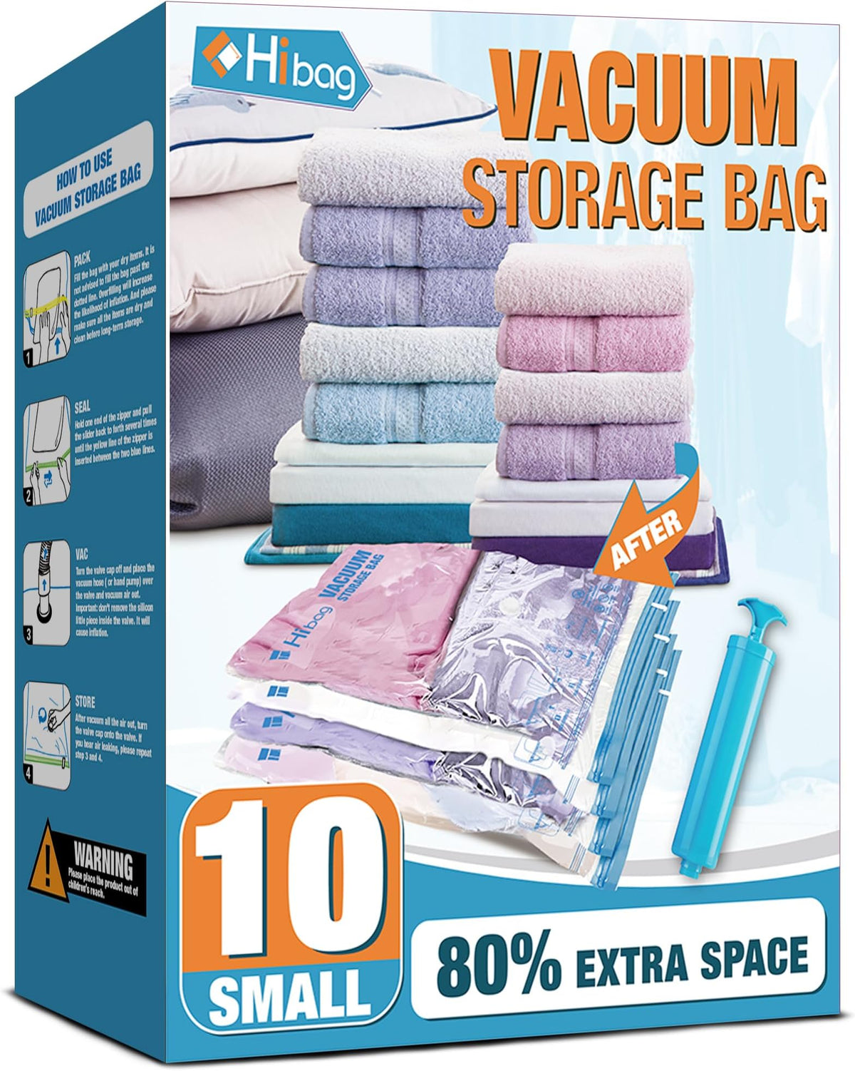 HIBAG vacuümzakken, 10 Jumbo ruimtebesparende vacuümzakken, vacuümzakken, vacuümzakken voor kleding, dekbedden, dekens, beddengoed (10J) 
