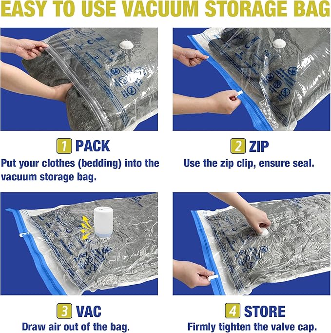 HIBAG vacuümzakken, 10 Jumbo ruimtebesparende vacuümzakken, vacuümzakken, vacuümzakken voor kleding, dekbedden, dekens, beddengoed (10J) 
