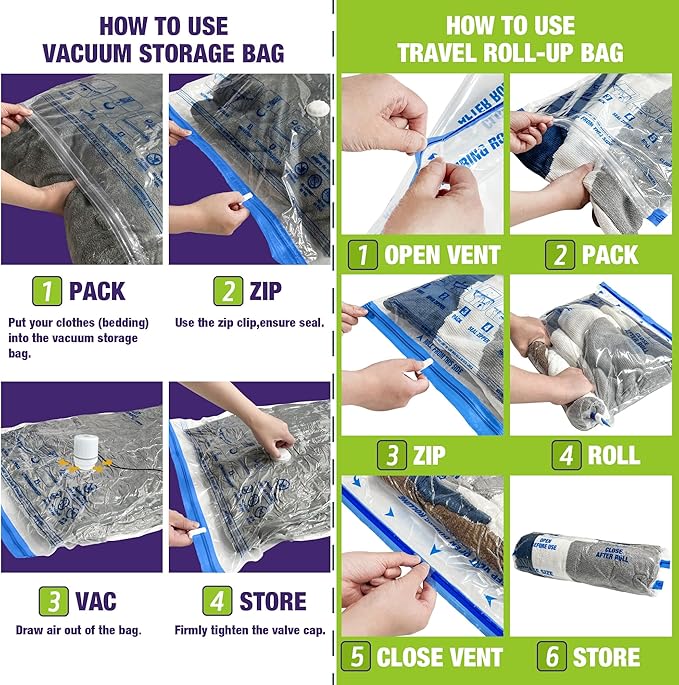 HIBAG vacuümzakken, 10 Jumbo ruimtebesparende vacuümzakken, vacuümzakken, vacuümzakken voor kleding, dekbedden, dekens, beddengoed (10J) 