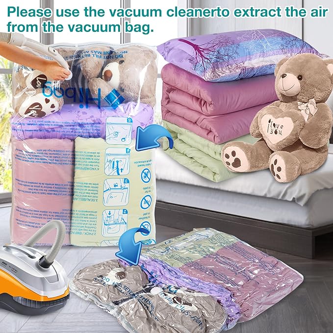 HIBAG vacuümzakken, 10 Jumbo ruimtebesparende vacuümzakken, vacuümzakken, vacuümzakken voor kleding, dekbedden, dekens, beddengoed (10J) 