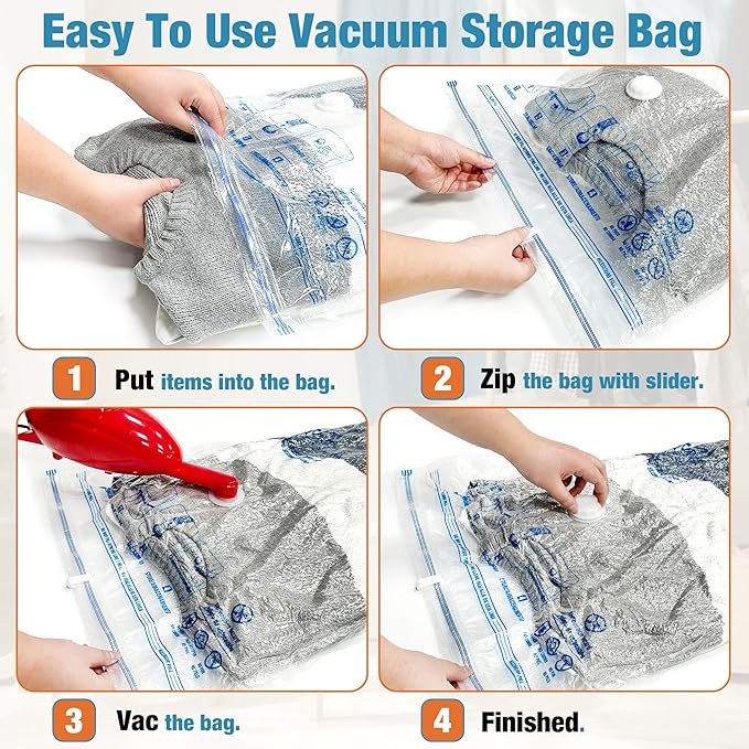 HIBAG vacuümzakken, 10 Jumbo ruimtebesparende vacuümzakken, vacuümzakken, vacuümzakken voor kleding, dekbedden, dekens, beddengoed (10J) 